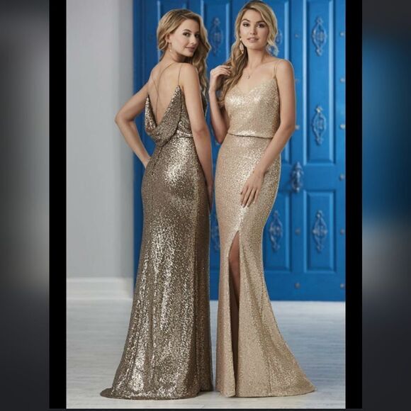 CHRISTINA WU gold matte sequin celebration style cowl back gown dress‎ 10 - Picture 13 of 13